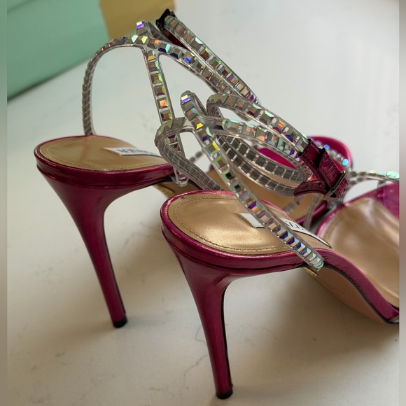 AQUAZZURA Dance Plexi 105 Embellished PVC/ iridescent leather sandals Size 38.5 - Picture 10 of 16
